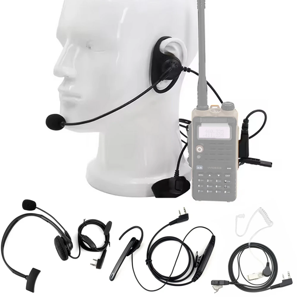 Fone de Ouvido com Microfone e PTT de 2 Pinos para Walkie Talkie, Acessório para Rádios Baofeng, Kenwood, Puxing, TYT