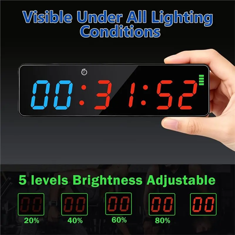 ABKP-Small Gym Timer Clock Rechargeable With Powerful Magnet Digital Fitness Clock With Countdown Countup Tabatas EMOM FGB