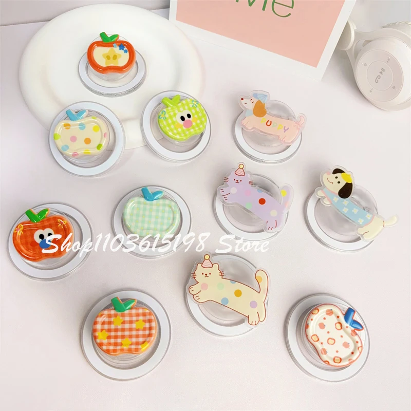 

Korean Cute Cartoon Apple Puppy Magnetic Phone Griptok Phone Holder Stand Universal For iPhone For Magsafe Phone Ring Grip Tok