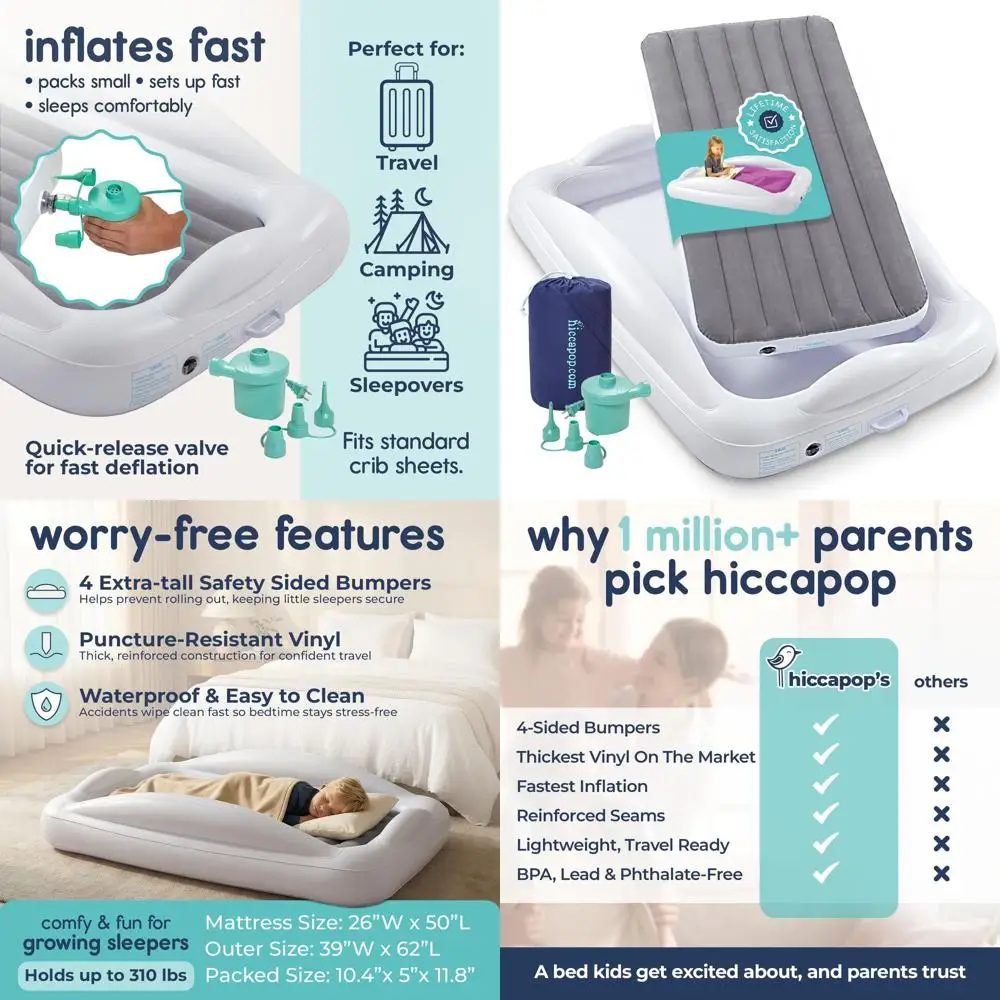 

Портативная 4-сторонняя дорожная кровать для малышей с защитными бортиками - серый надувной матрас для детей