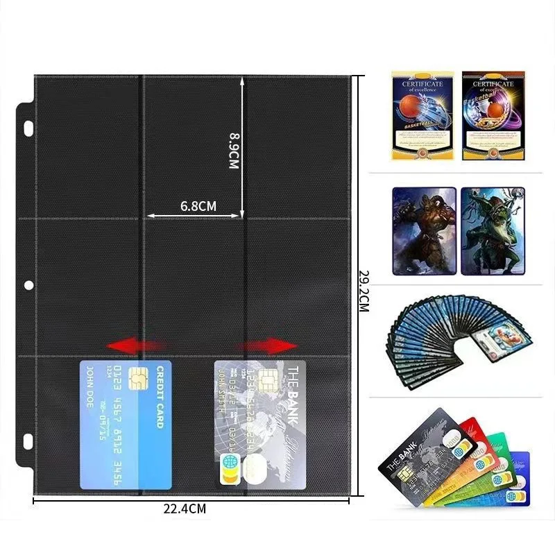 10 Sheets/Pack 18 Pockets Board Game Card Pages Baseball Card Trading Card Sleeves Binder Fit for 3 Ring Card Holder Protector