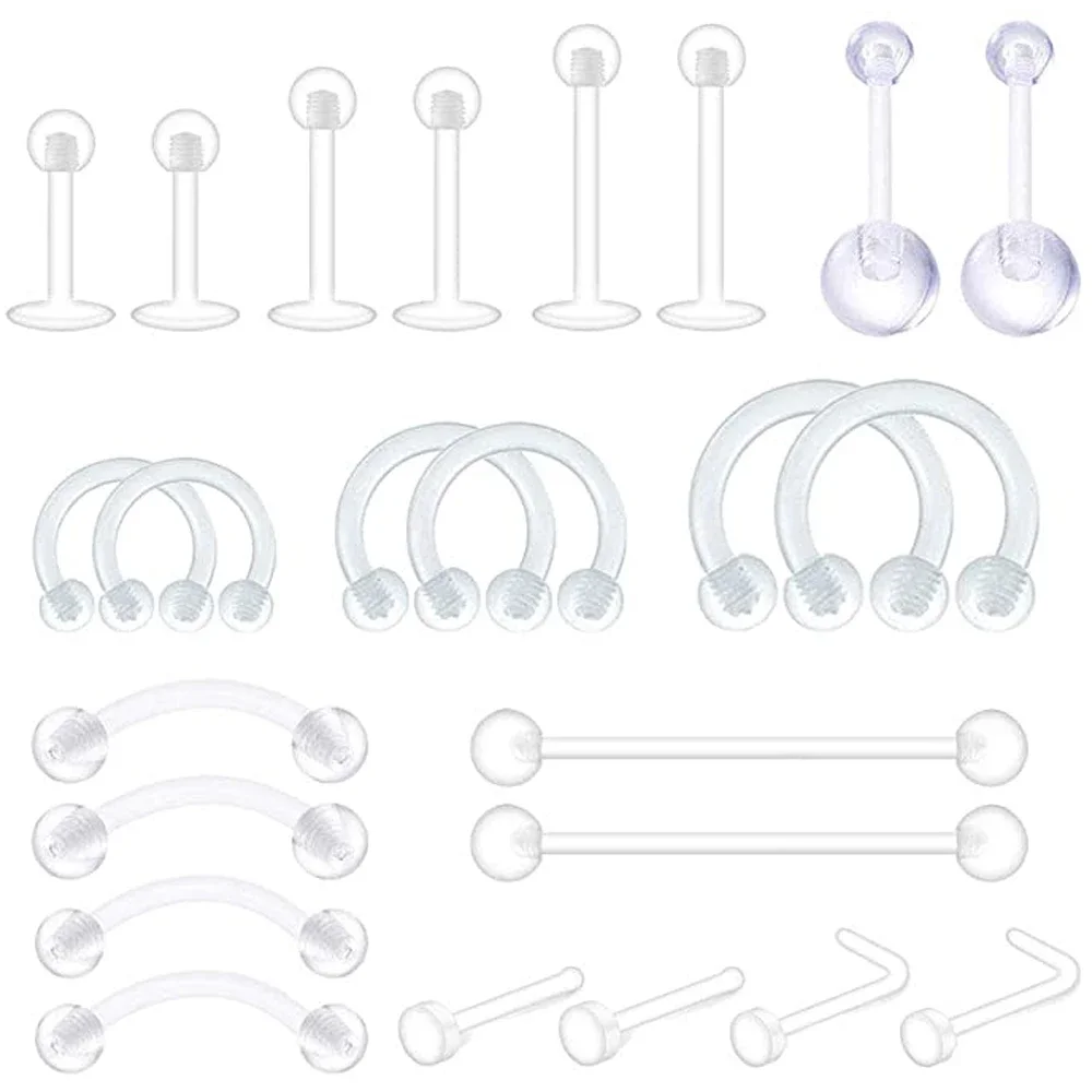 Piercing Retainer Clear Bioflex Flexible Nose Tongue Eyebrow Tragus Navel Belly Nipple Barbell Lip Labret Stud Retainer