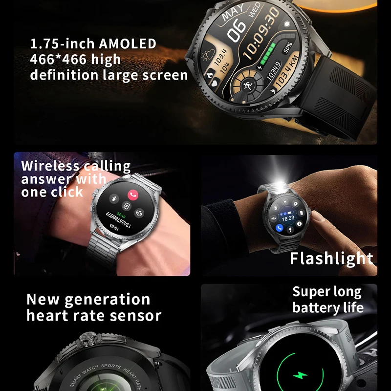 Новые мужские умные часы с Bluetooth-вызовом 5,3, AMOLED-экран, поддержка нескольких спортивных режимов, универсальные умные часы для iOS Android