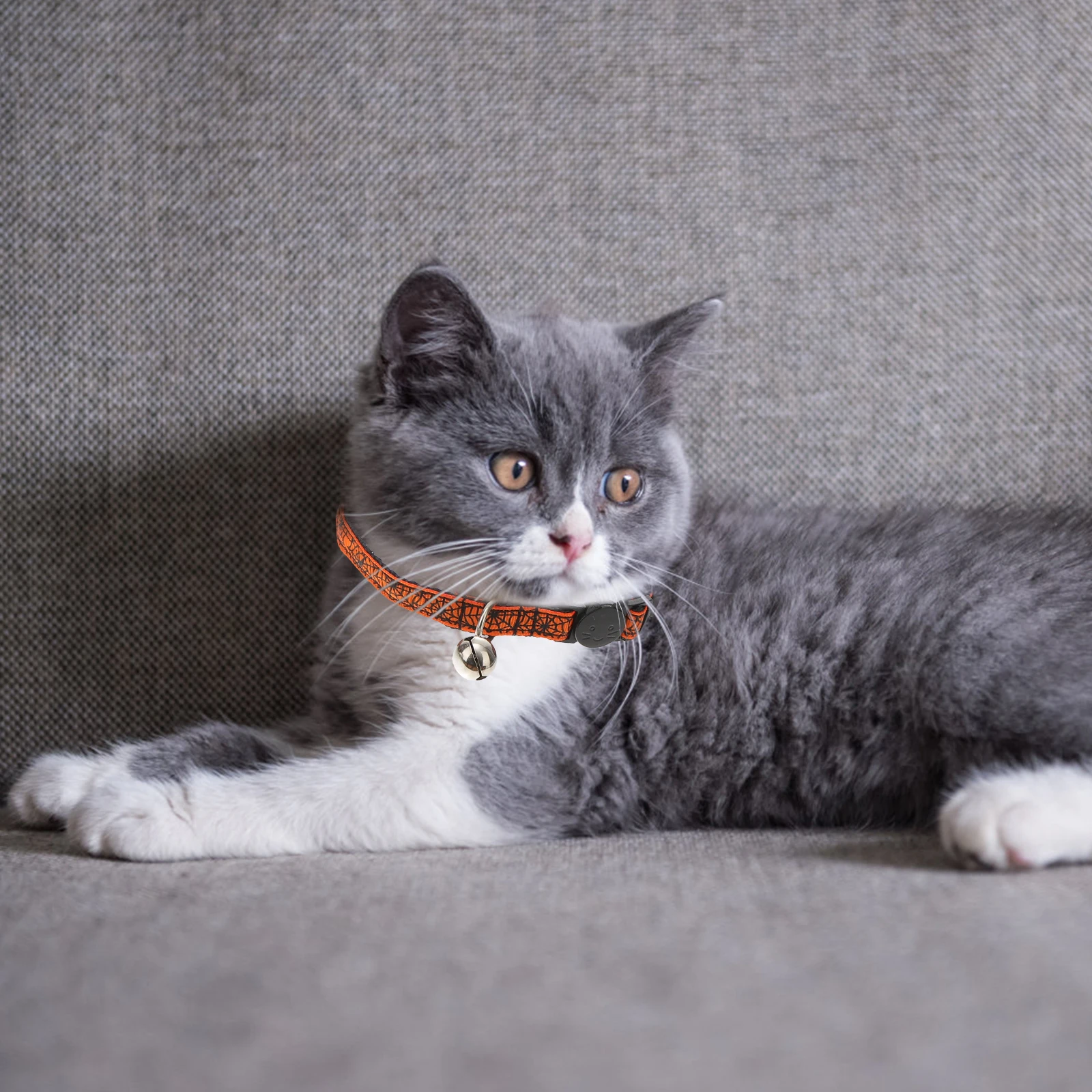 

4pcs Pet Collar Halloween Dog Cat Neck Chain With Bell Adjustable Elastic Spiderwebs Skulls Pumpkins Light Big