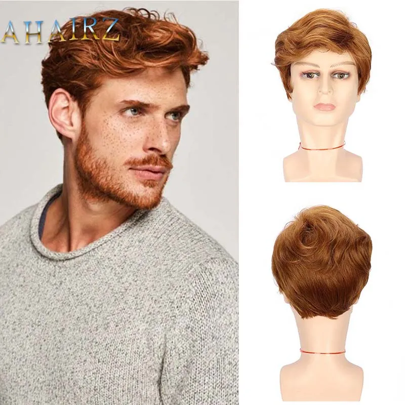 

Synthetic Short Light Brown Curly Hair Wigs For Men Boy Costume Cosplay Party Heat Resistant Fake Hair