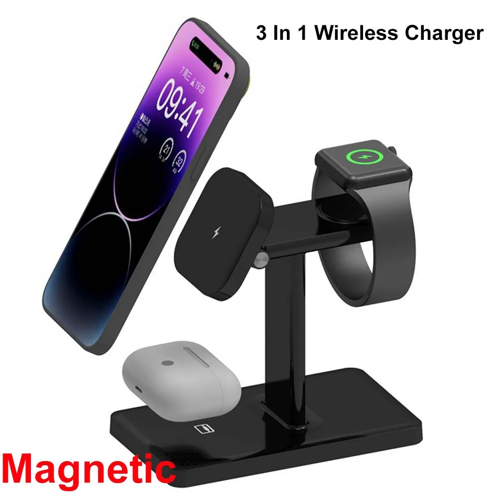 

3 in 1 Magnetic Wireless Charger Station For Iphone 15 14 13 13 Fast Charger for Apple Watch 9 8 7 6 5 Airprods Fast Charging