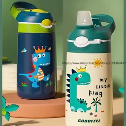 Children's Vacuum Flask with Cute Duck Design and Straw Stainless Steel Thermos Cup with Handle Leak-Proof Lid 400ml