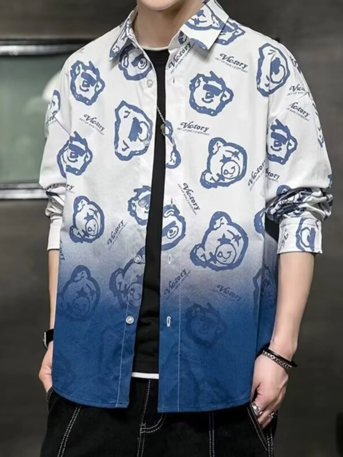 

Мужская рубашка adient Color Long Sve свободного кроя с принтом в виде мультяшного медведя, весенне-осенняя, модная брендовая верхняя одежда