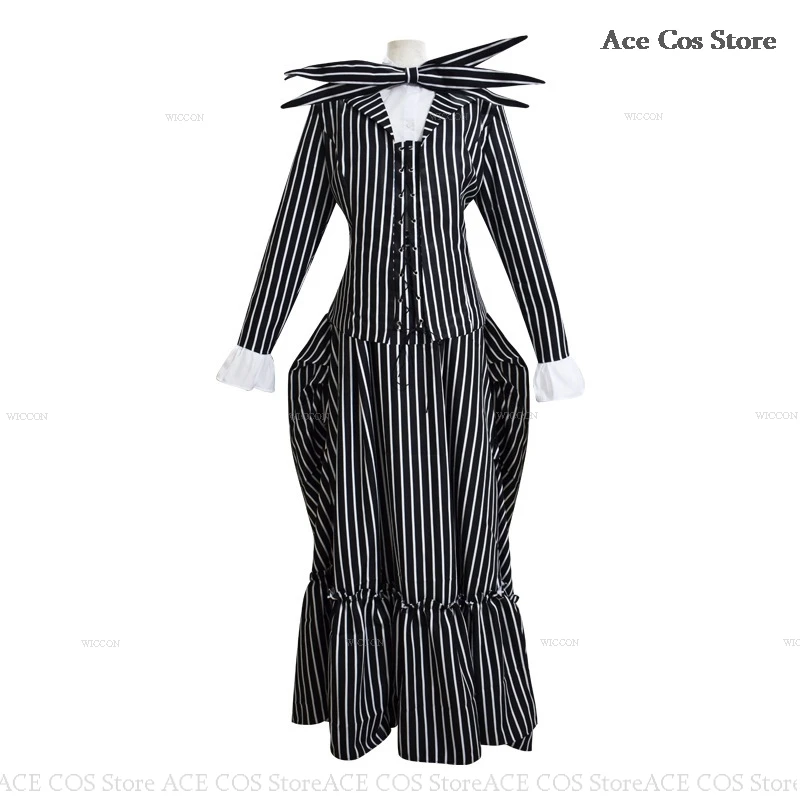 Halloween Nightmare Women Cosplay Costume Mask Dress Men Couple Christmas Jack Striped Suit Pants Skirt Skull  Party Scary Movie