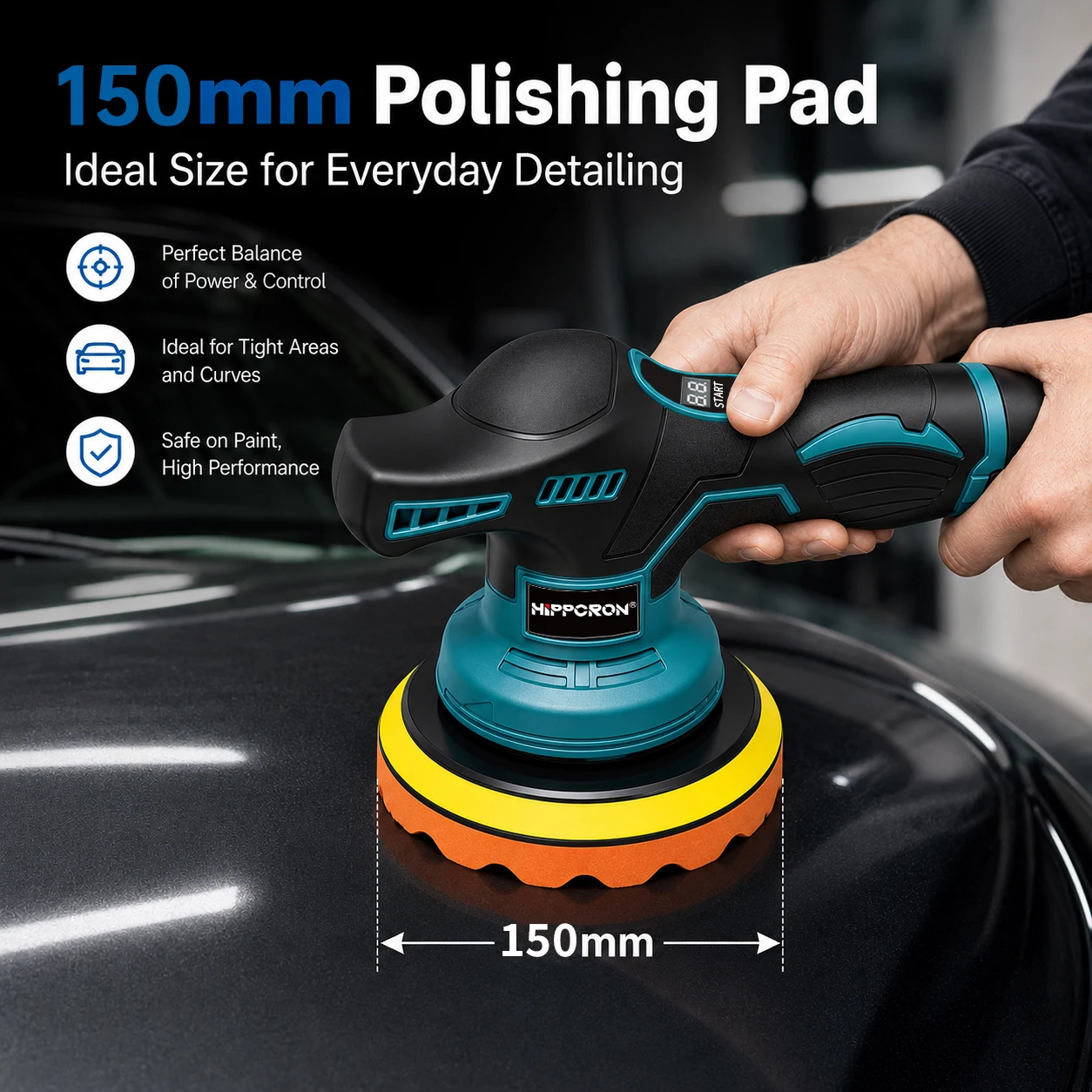 HIPPCRON 150MM 8 Speed 240W 4500RPM Cordless Multi-functional Car Polishing Machine Lightweight Sanding Tool 1300mAh DIY 12V view 5