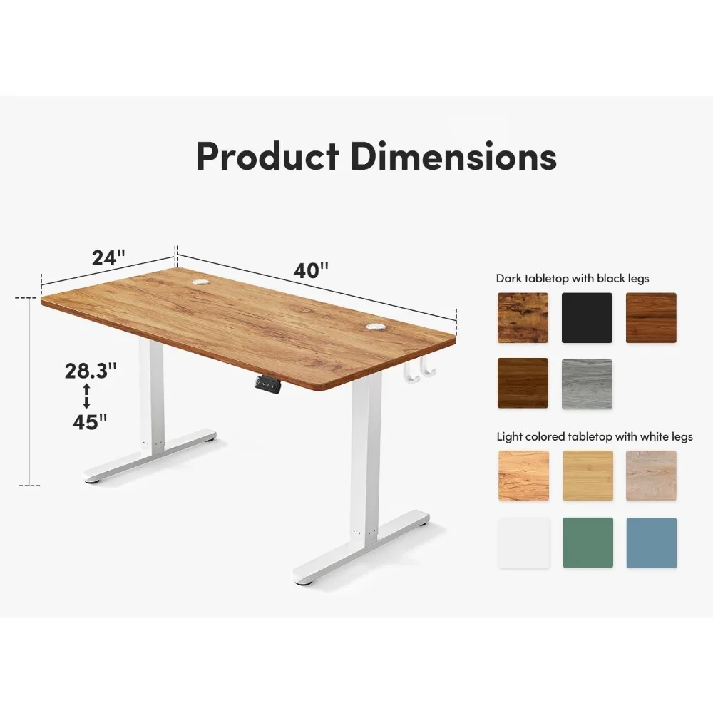 Electric Standing Desk, 40 x 24 Inches Height Adjustable Stand up Desk, Sit Stand Home Office Desk, Computer Desk