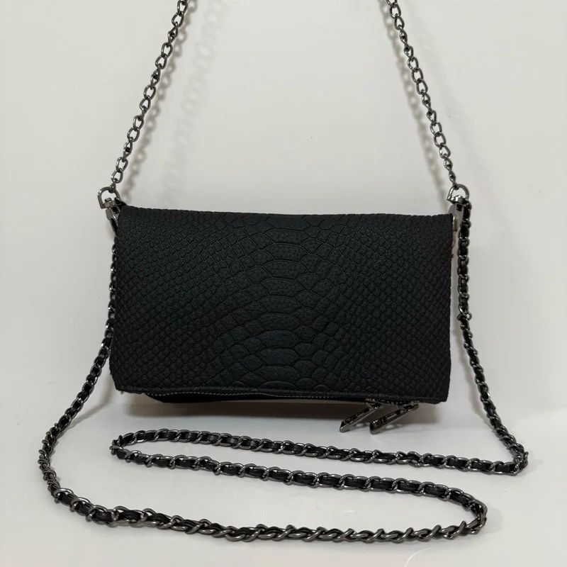 Zwarte PU Lederen Retro Schoudertas 2026 Nieuwe Modieuze Dames Enveloptas Casual Outdoor Ketting Schoudertas