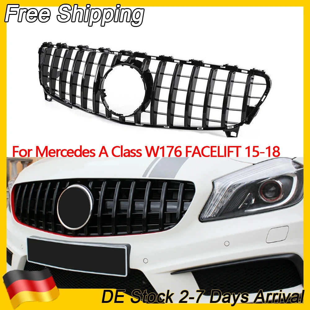Paraurti anteriore Griglia a rete per Mercedes Classe A W176 FACELIFT 15-18 A45 GT Stile Nero lucido Accessori auto