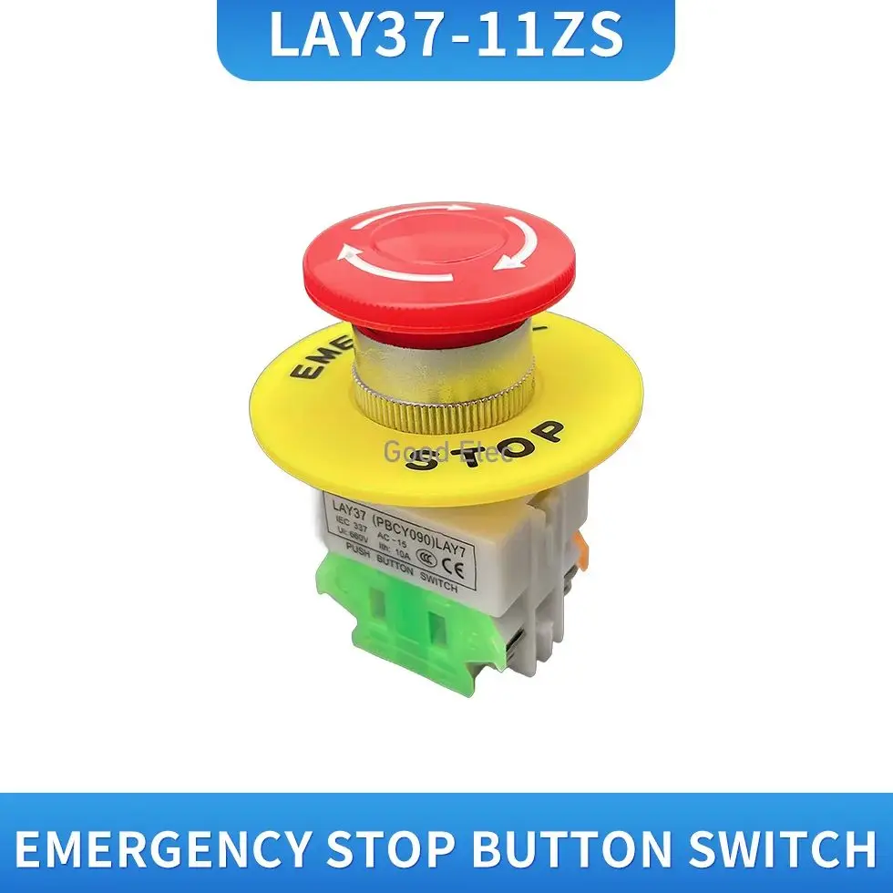 1PCS LAY37-11ZS Red Mushroom Cap 1NO 1NC DPST Emergency Stop Push Button Switch AC 660V 10A e-stop switch