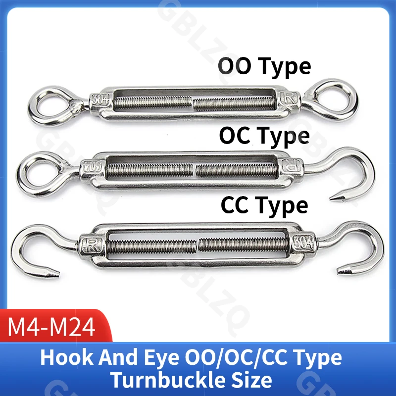 304 Stainless Steel Flower Basket Screws M4-M24 Hook And Eye Oo/Cc/Oc/ Type Turnbuckle Size Awning Tightening