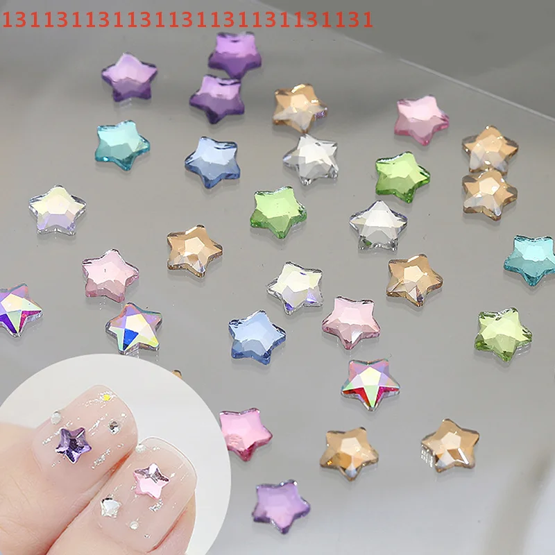 50 stuks mini nail art steentjes kleur 3d diy manicure decoraties diamant ster 4/6 mm glinsterende platte achterkant acryl kristallen