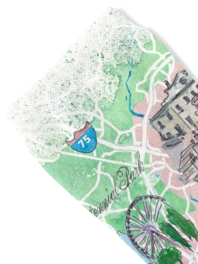 Atlanta Georgia USA Illustrated Map with Main Roads Landmarks and Highlights Socks compression man Children's Socks Woman Men's