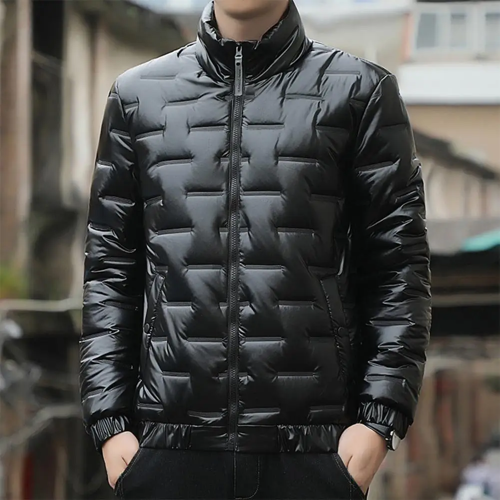 Casaco de algodão à prova de vento masculino inverno algodão puffer jaqueta com gola zíper carcela à prova de vento acolchoado outwear com elástico