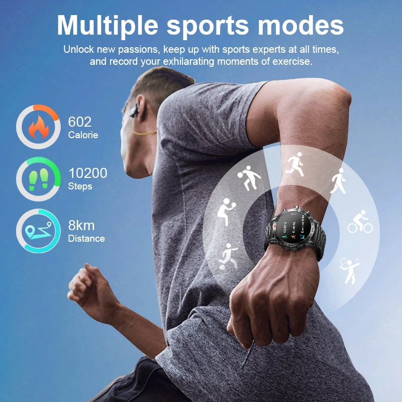 LIGE New Original Bluetooth Call Smart Watches Sports Fitness Man Watch Heart Rate Blood Oxygen Waterproof Smartwatches For Men