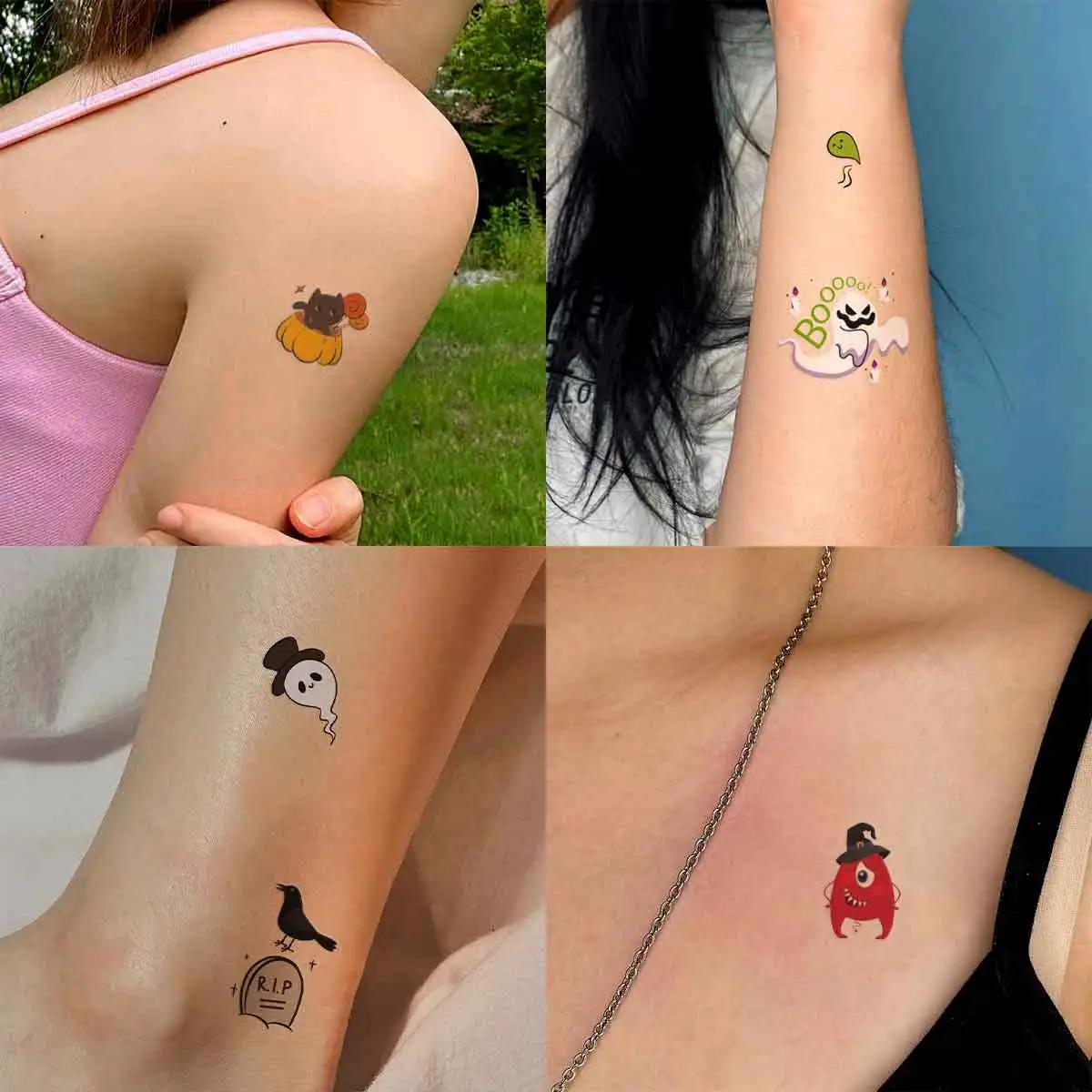 6pcs Funny Halloween Pumpkin Ghost Witch Temporary Tattoo Stickers Horror Lip Bat Candy Ghost Tattoos Festival Party Deco