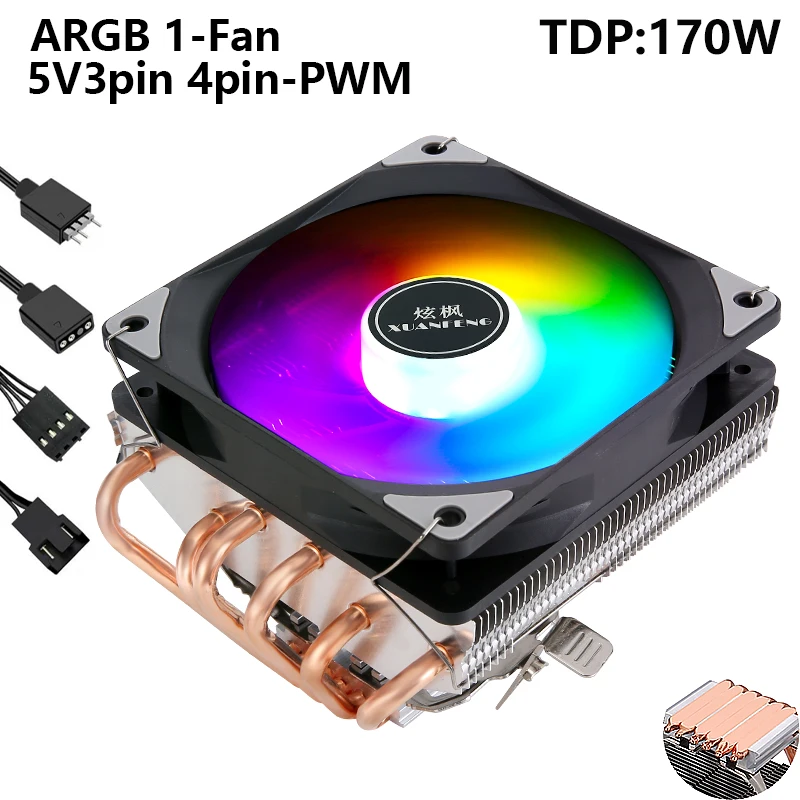 XUANFENG 6 Heatpipe Luchtgekoelde 120 mm ventilator 4pin / PWM Mute PC Horizontale CPU-koeler installeren LGA1700 1200 115x2011 AM4 AM5 i3 i5 i7 - afbeelding 1
