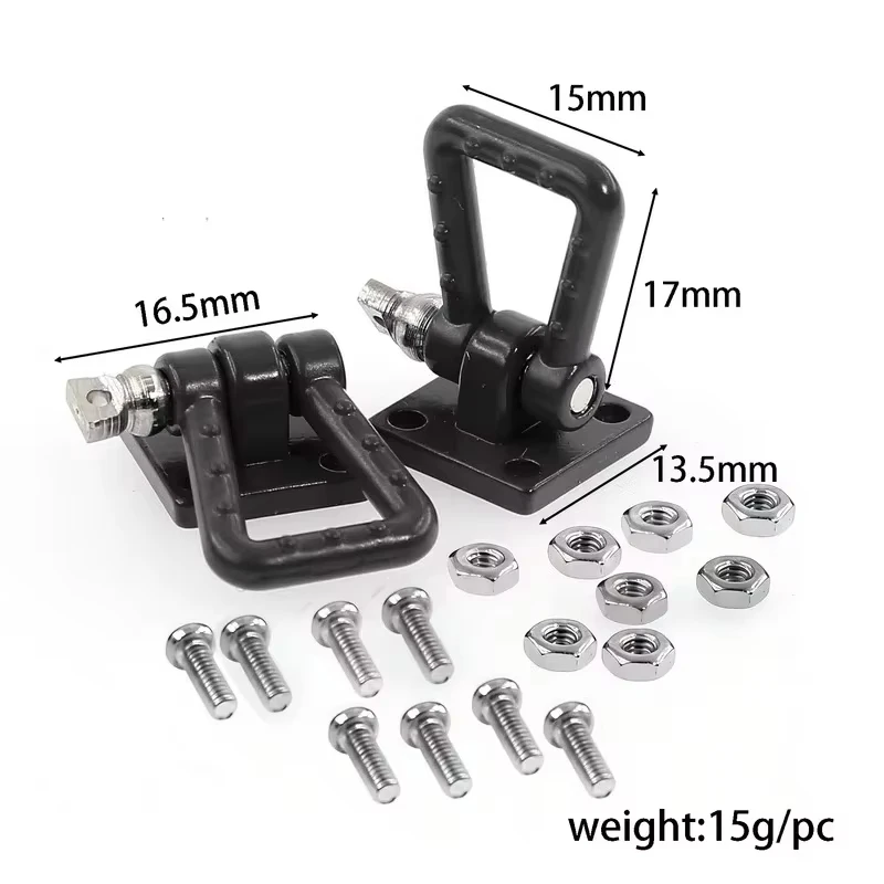 2PCS Metal Simulation Trailer Towing Buckle Tow Hooks for 1/10 Scale RC Crawler Car Traxxas TRX4 Axial SCX10 RC4WD D90