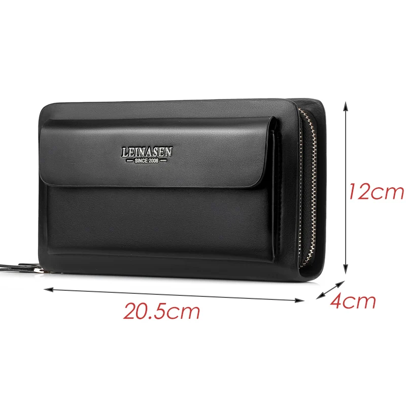 Men Soft Leather Business Wallet Card Bag Zipper Phone Bag Super Large Capacity Multi-layer Seven Card Slot Bag Waterproof