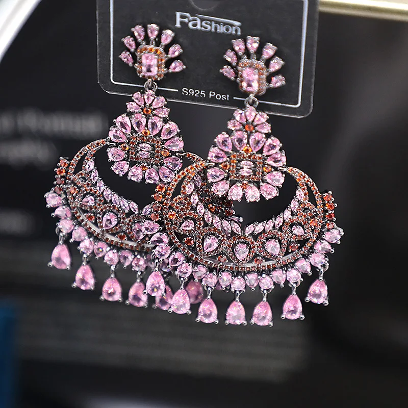 Bilincolor  Micro Set Zircon Water Drop Tassel Earrings