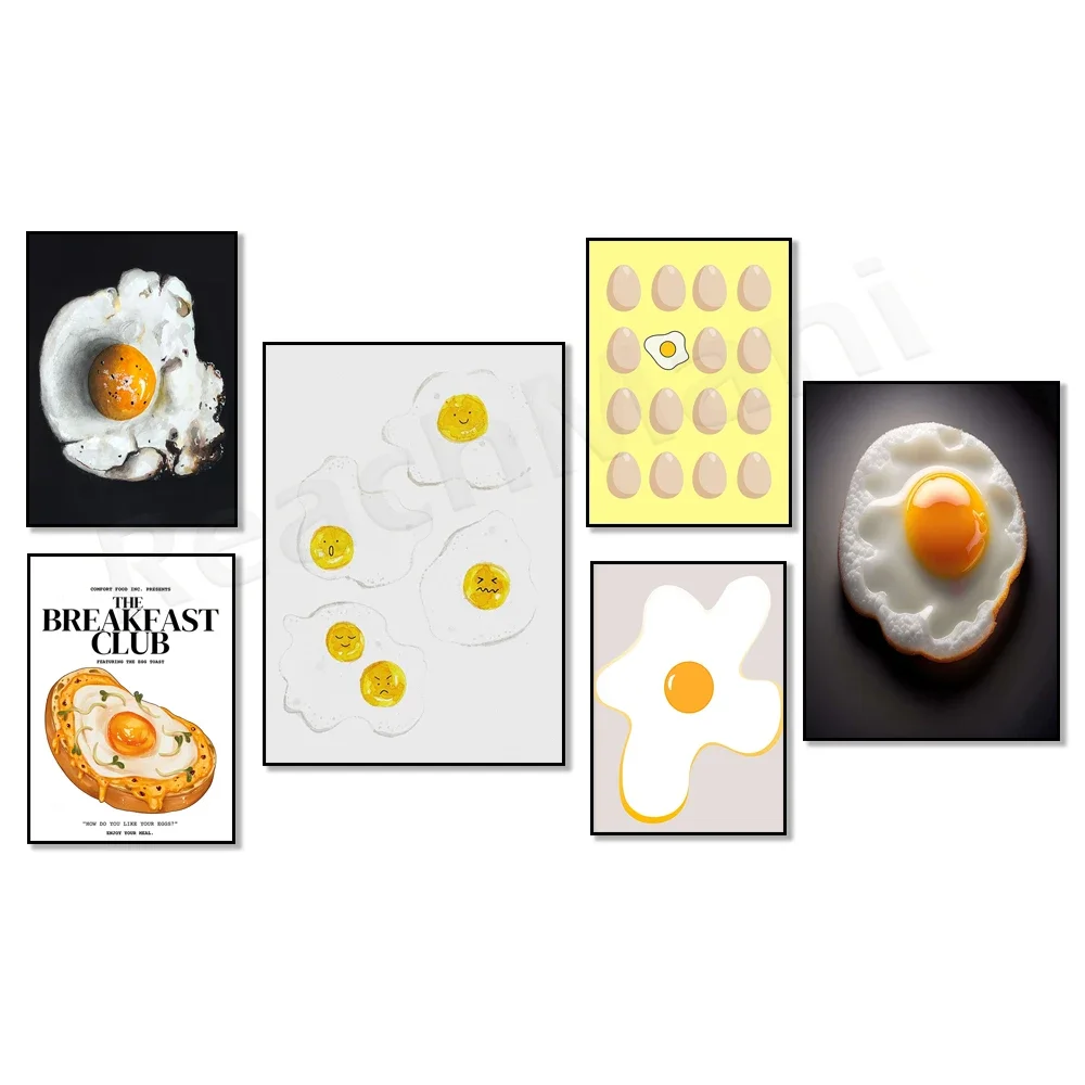 

Omelette art, fried eggs, eggs illustration, breakfast printable, eggs on toast typography, food poster for trendy kitchen decor