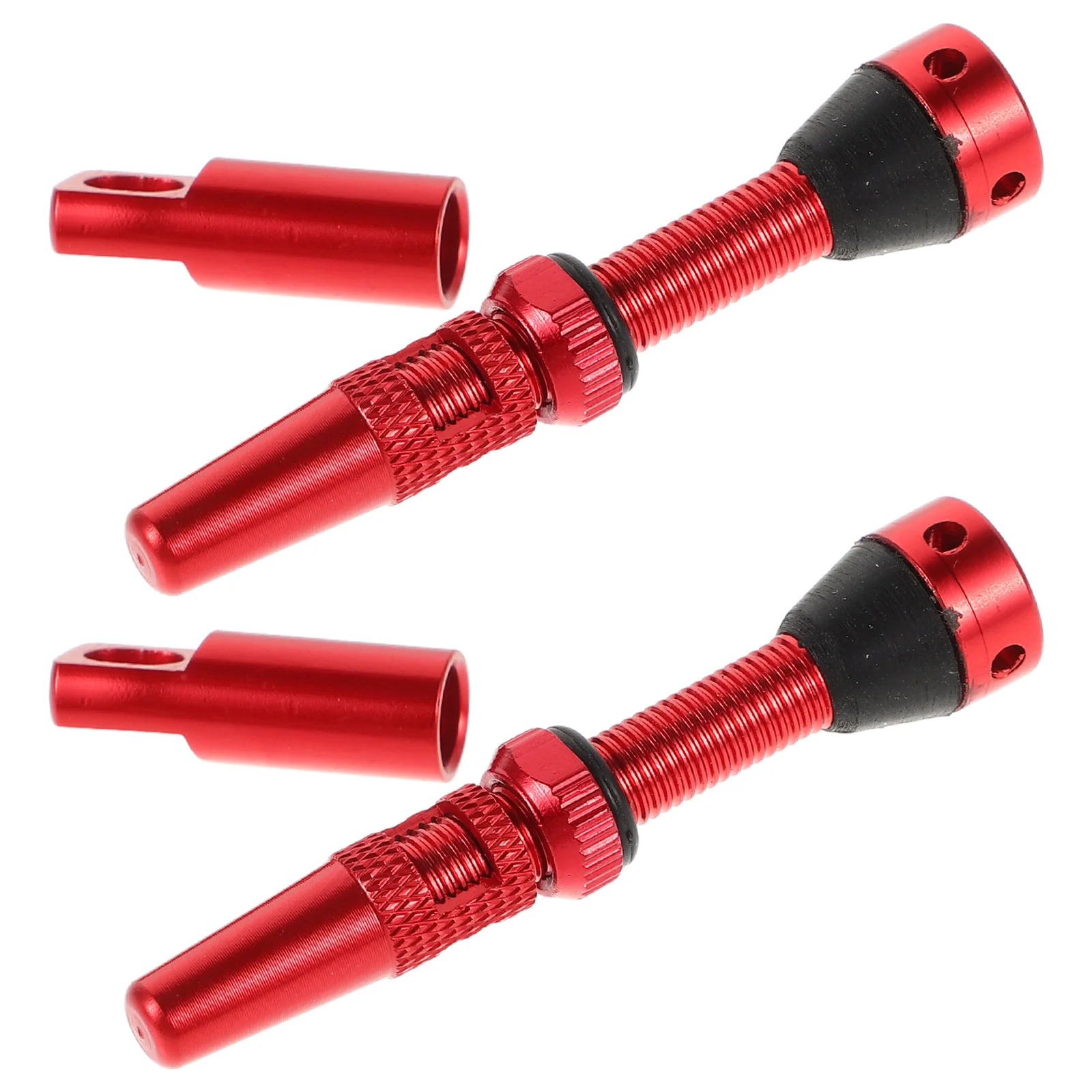 2pcs Red Aluminum Alloy French Vacuum Set For Bicycle Tubeless Tires Side Hole Design Valve Stem Replacement Kit Lightweight