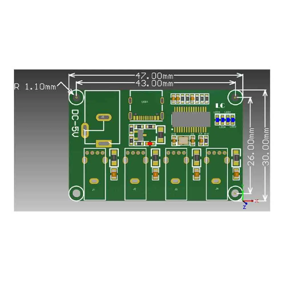 

DC5V 1 to 4 Port Type-C Interface Version Splitter One to Four USB2.0 Hub Module No Drive USB Splitter with Indicator Light