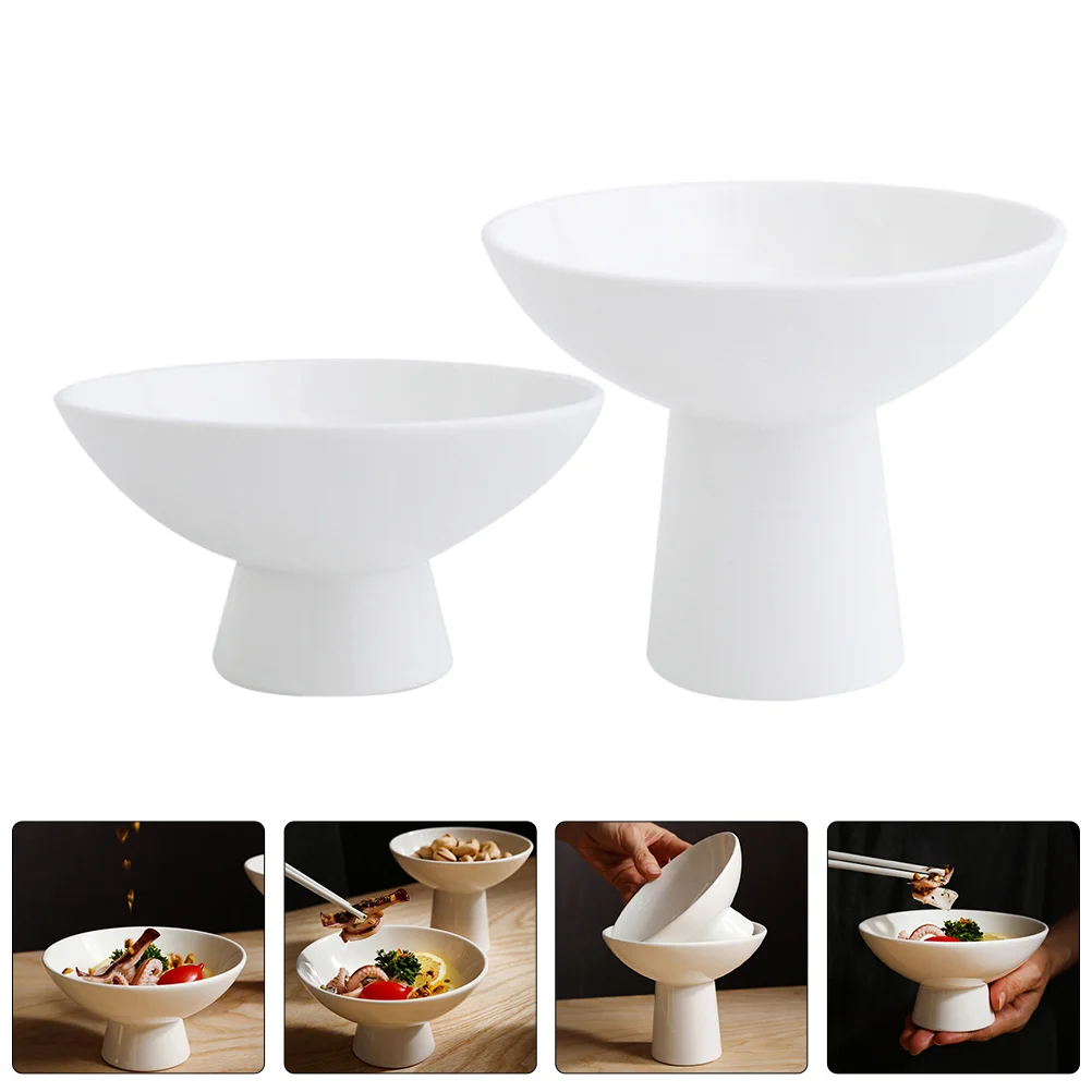 

2 Pcs Tall Fruit Bowl Cake Plate Dessert Supplies Dish Ceramic Tray Holder Ceramics Storage Office Display Snack