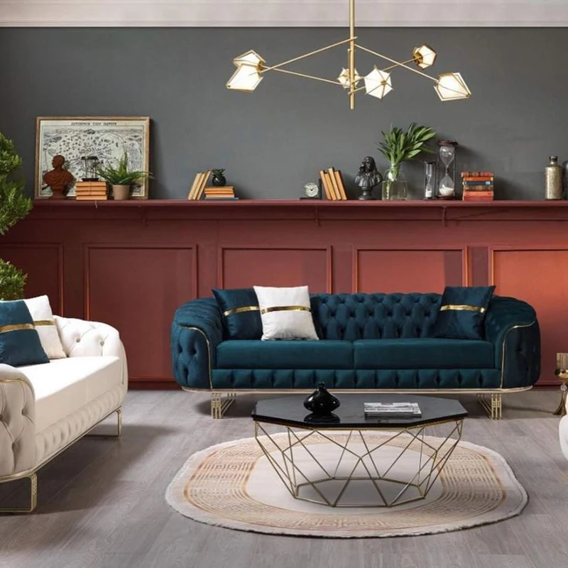 

&American Design Modular Leather Sofa Set Furniture 3 2 1 Seater Sectional Modern Luxury Velvet Fabric Chesterfield Sofa