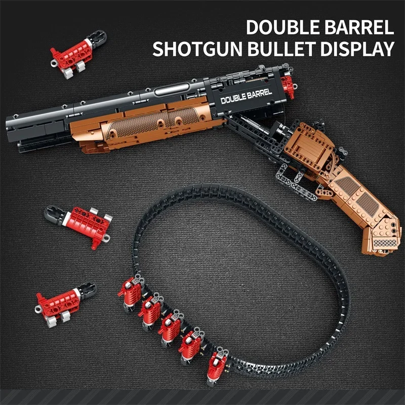 Double Barrel Shotgun Model Building Blocks Classic shotgun ตลับหมึกเข็มขัด Fire Building Blocks ของเล่นของขวัญคริสต์มาสของขวัญ