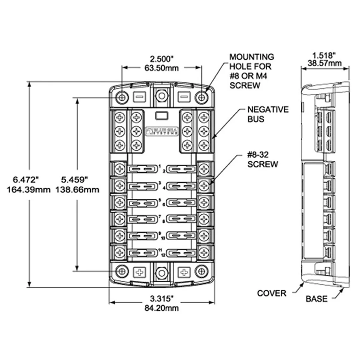 Support de boîte à fusibles pour voiture et bateau, Fuse Night Blade, 5026 ST, 32V, 100A, 12 circuits avec sol et couvercle