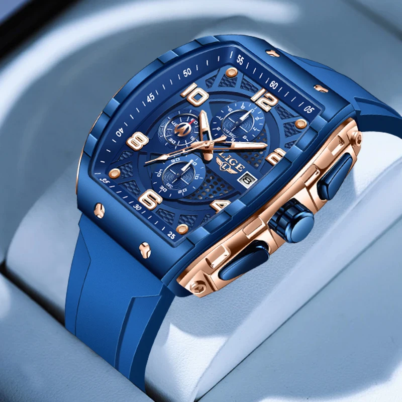 LIGE Outdoor Hollow Man Quartz Watch Cool Fashion Sport Silicone Belt Calendar Waterproof Watches Male Chronograph Daily Commute