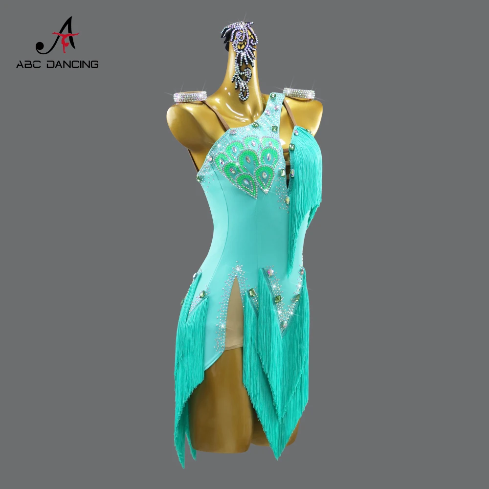 Traje para a menina 2025 vestido de dança latina competição terno midi sexy feminino samba feminino desempenho suporte roupas noite salão