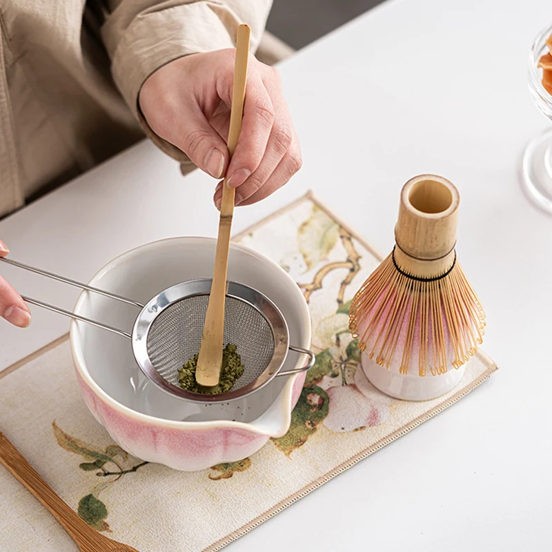 ‌Cherry Blossom Pink Matcha Bowl Set 8pc with Master Cup 100-Prong Bamboo Whisk Tea Scoop Song -Inspired Tea Kit-AD23