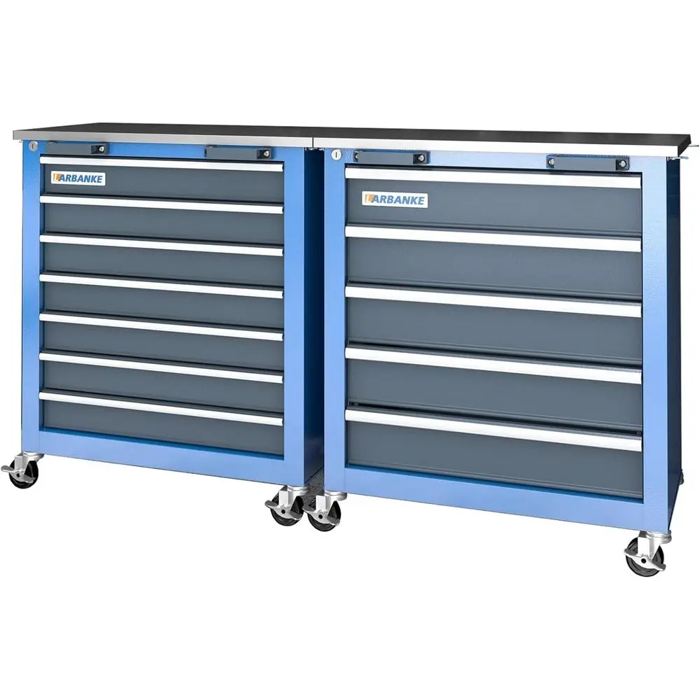 

7 Drawer Rolling Tool Chest with 5 Drawers, Padded Seat, 360-Degree Brake Wheels, Blue
