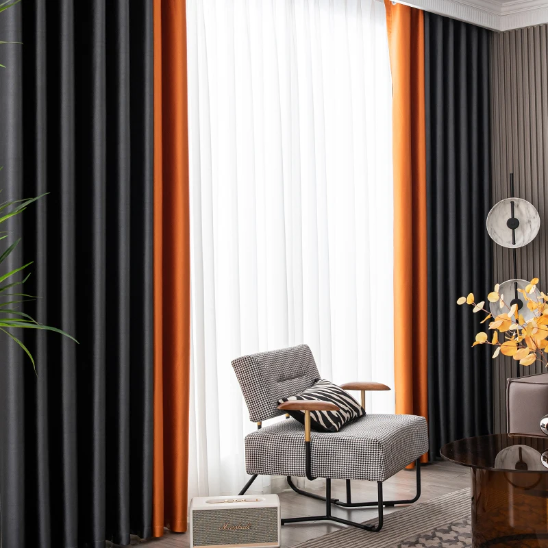 

Custom Size Fashion Luxury European Curtains Modern Nordic Minimalist Living Room Curtain Fabric Hotel Curtain White Tulle