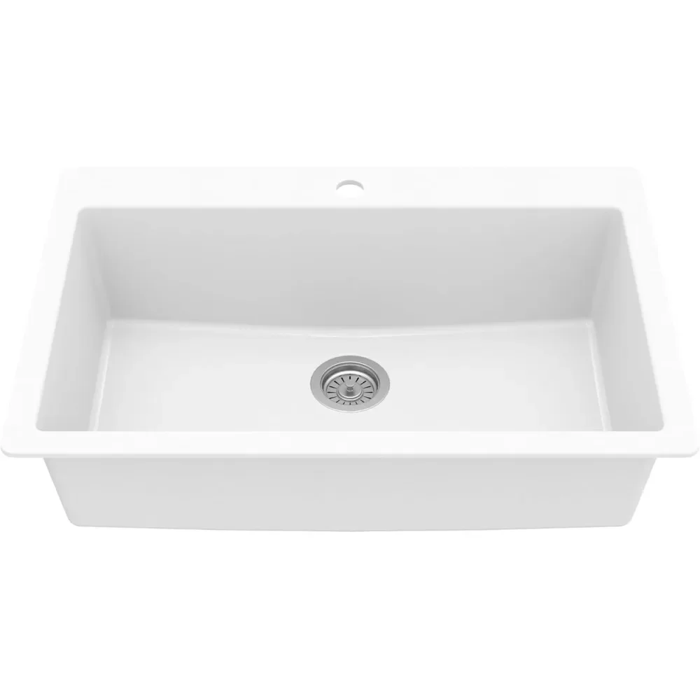 Top Mount. Large Single Bowl Quartz Kitchen Sink in