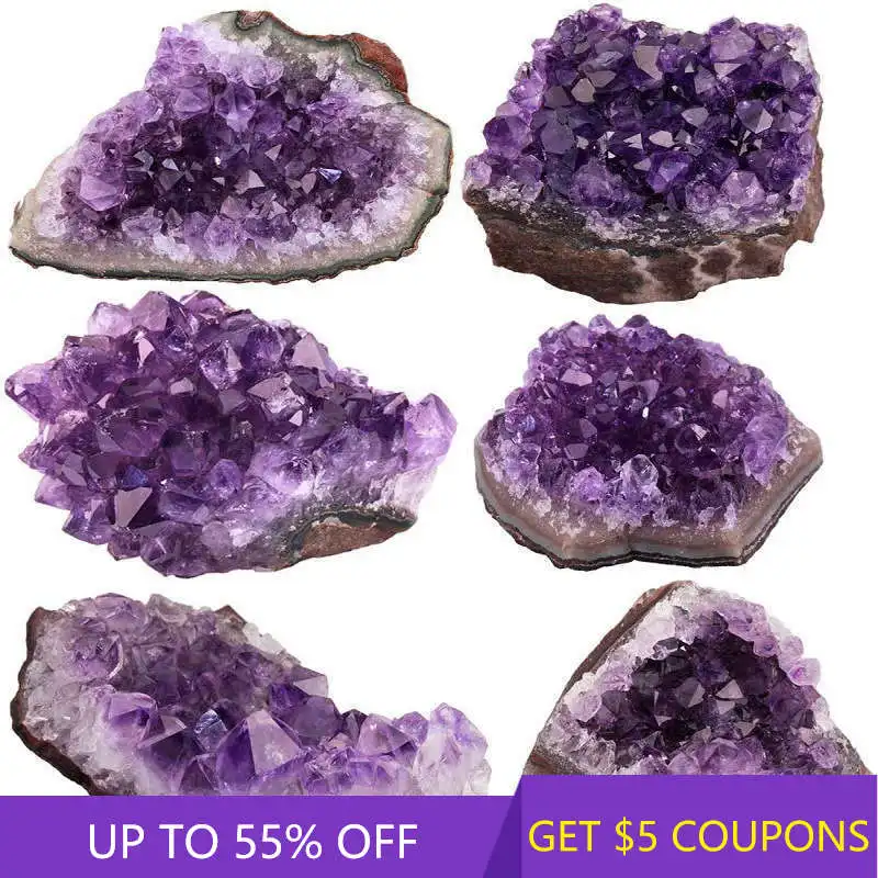 

Natural Raw Purple Brazilian Amethyst Quartz Crystal Cluster Druzy Geode Healing Stones Specimen Home Decoration Crafts Ornament