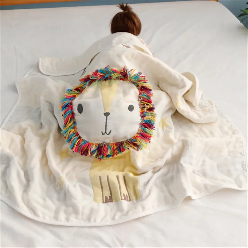 3D Lion Cotton Muslin Blanket Baby Swaddle Soft Baby Summer Blanket Stroller Cover Bath Towel Multi Use Baby Receiving Blanket