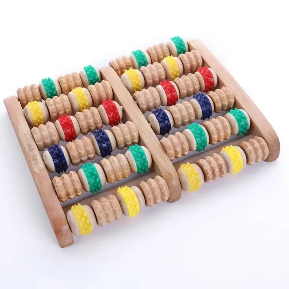 Relaxation Tool Wood Foot Massage Roller Colorful 5/6 Row Wooden Foot Massager Manual Multi-Point Foot Shiatsu Roller Household