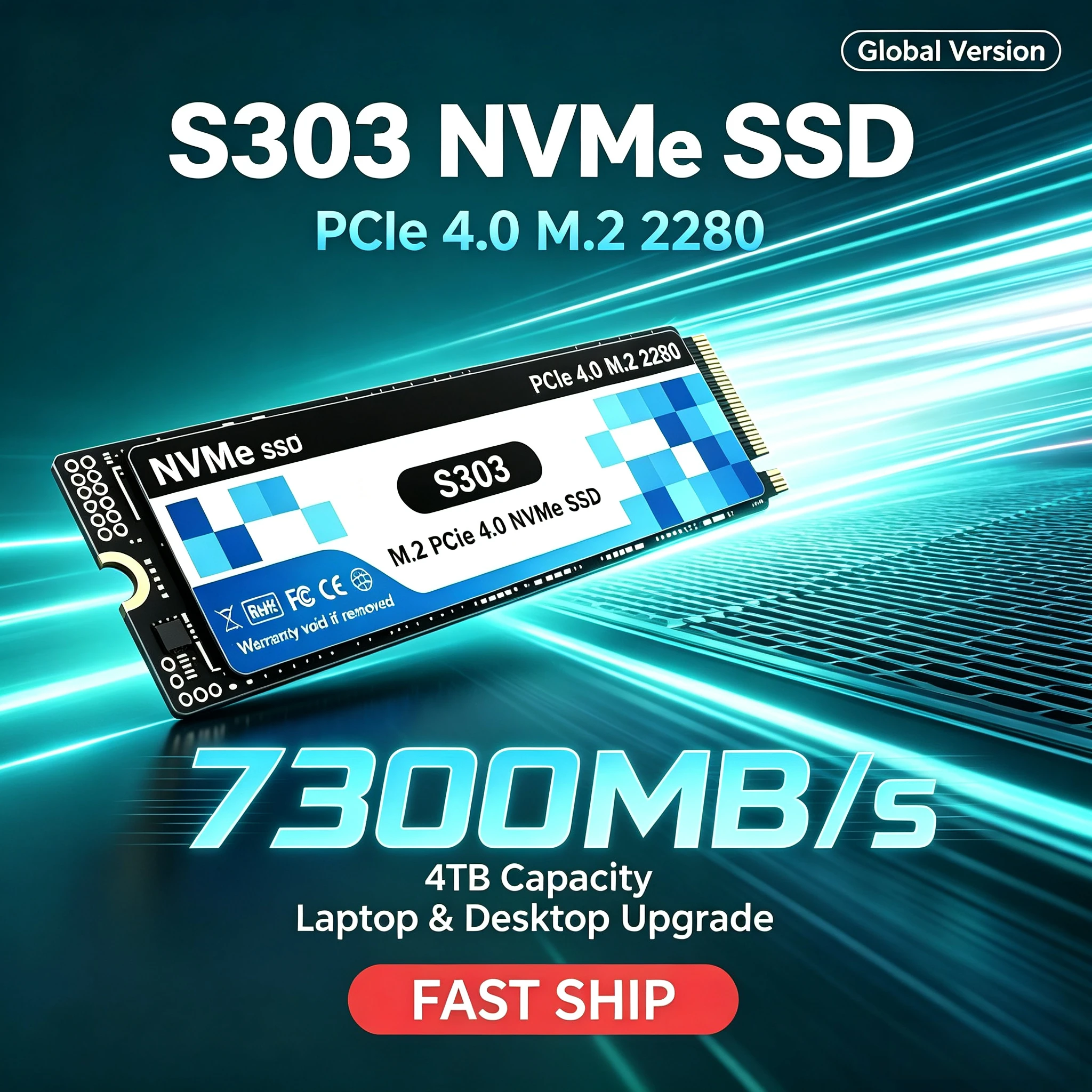 S303 1TB 2TB 4TB SSD M.2 NVMe Internal Solid State Drive High Speed 7300MB/s PCIe 4.0 Gaming Drive Works for Laptop PC Hard Disk