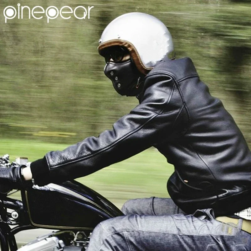 PinePear 2025 最新オートバイレトロマスク Pu レザーヴィンテージバイク乗馬マスク黒茶色パンクスタイルハレーマスク
