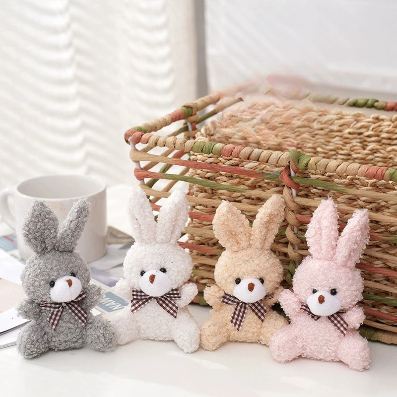 Porte-clés en peluche lapin mignon pour enfants, nœud en peluche, jouets doux au beurre, pendentif Kawaii, porte-clés de sac, décoration de porte-clés, cadeaux pour filles, 12cm