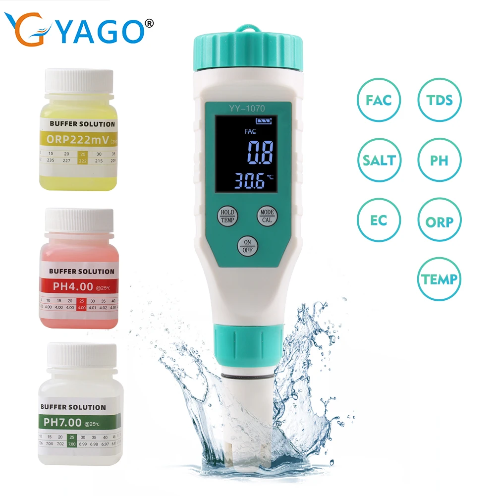 

Digital Chlorine Meter PH Tester 7 In 1 SALT/ ORP/ TDS/EC/TEMP Tester CL Water Quality Analyzer for Swimming Pool Hot Spring