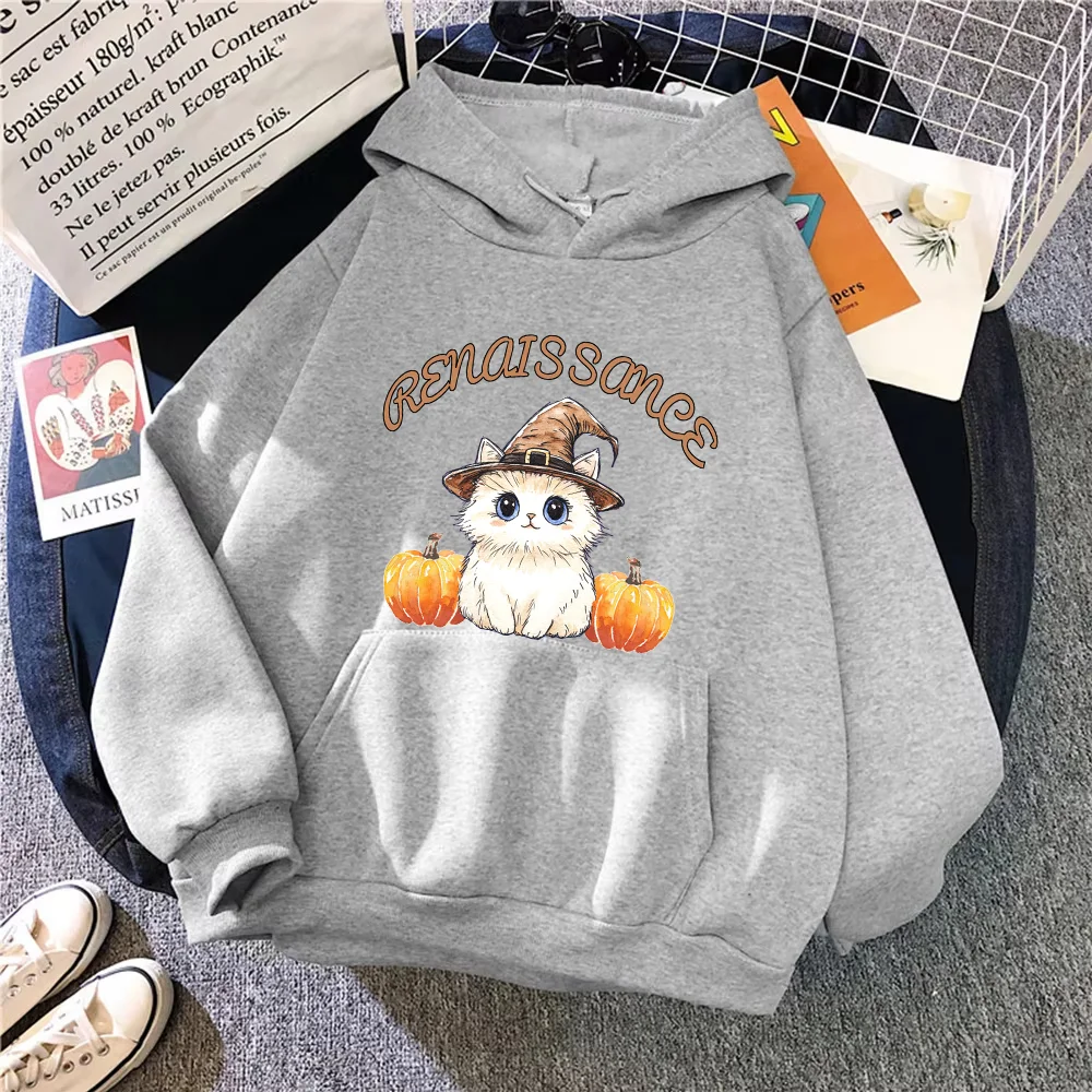 

Halloween Pumpkin Cat Printed Hoodie Street Cotton Pullover Men's Halloween Pumpkin Pattern Oversized Streetwear Tops Clothing