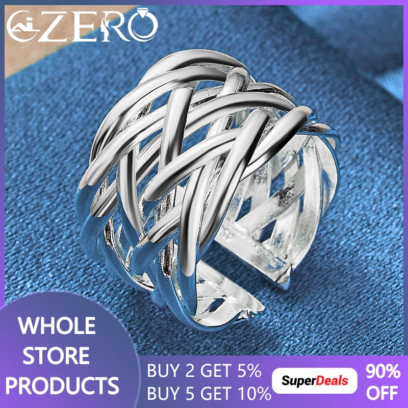 

Hot Charm 925 Sterling Silver Weaving Rings Open Adjustable For Women Men Fashion Wedding Engagement Band Fine Jewelry Gift